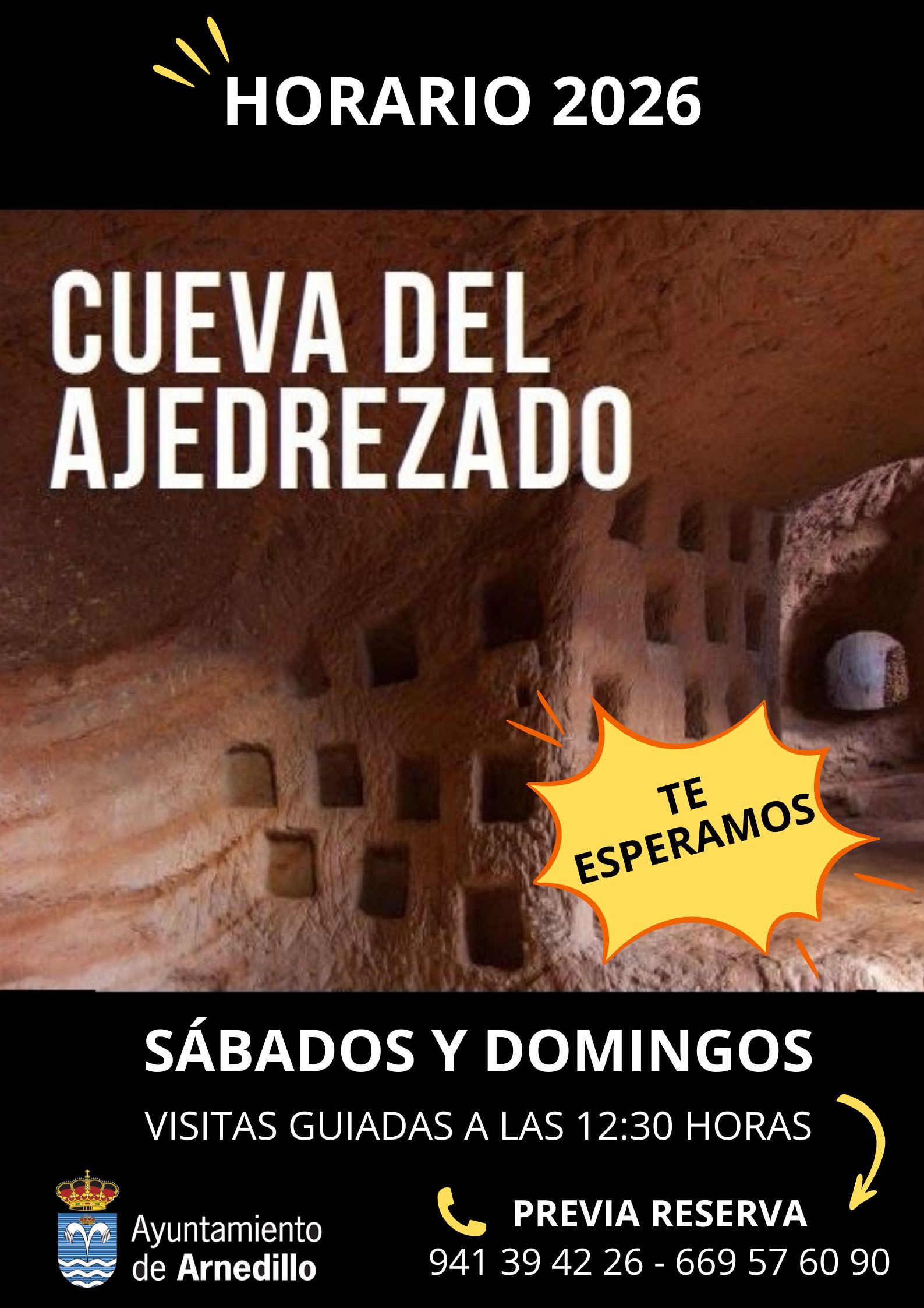 HORARIO VISITA CUEVAS DEL AJEDREZADO. AÑO 2026