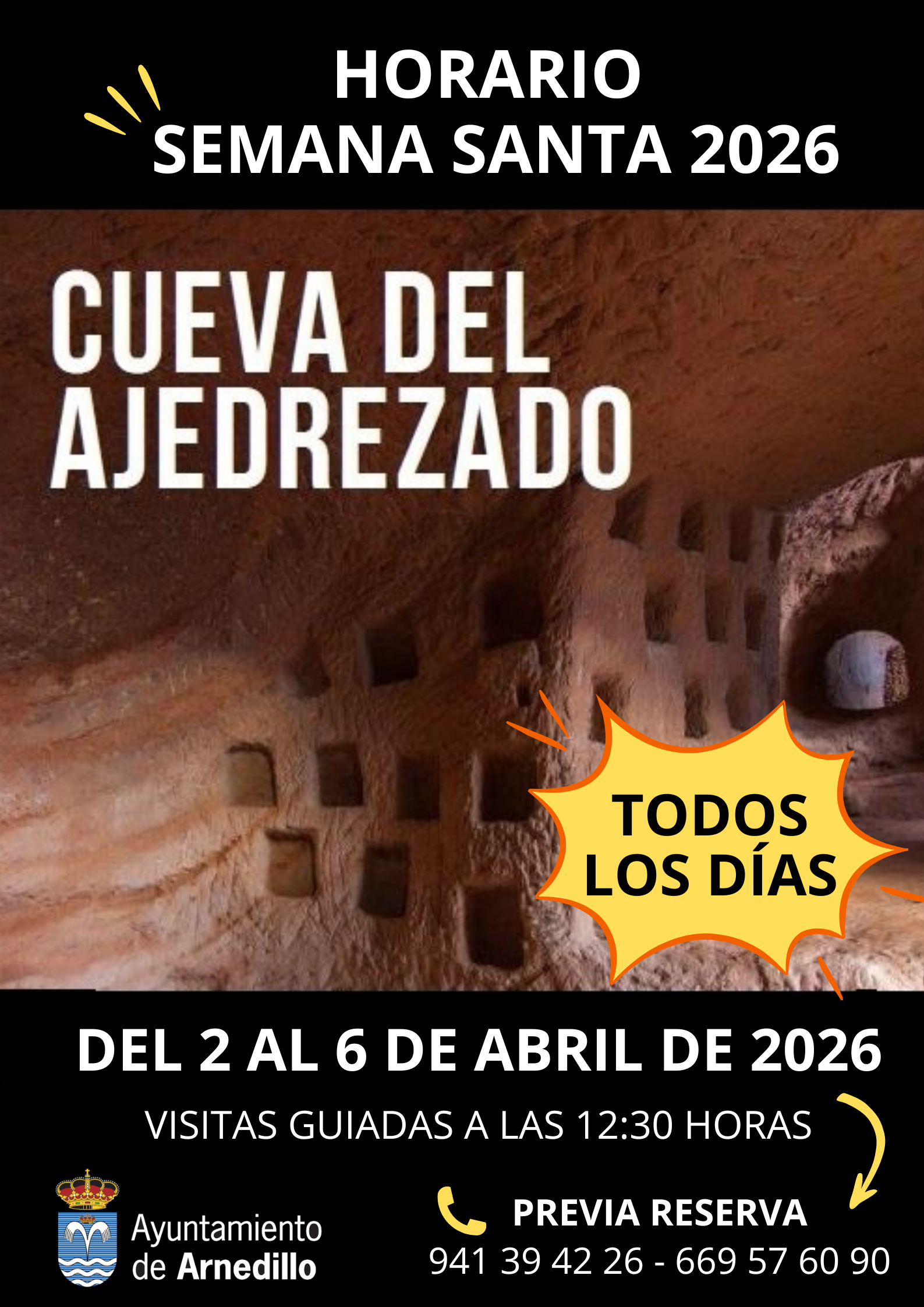 HORARIO VISITA CUEVAS DEL AJEDREZADO. SEMANA SANTA 2026